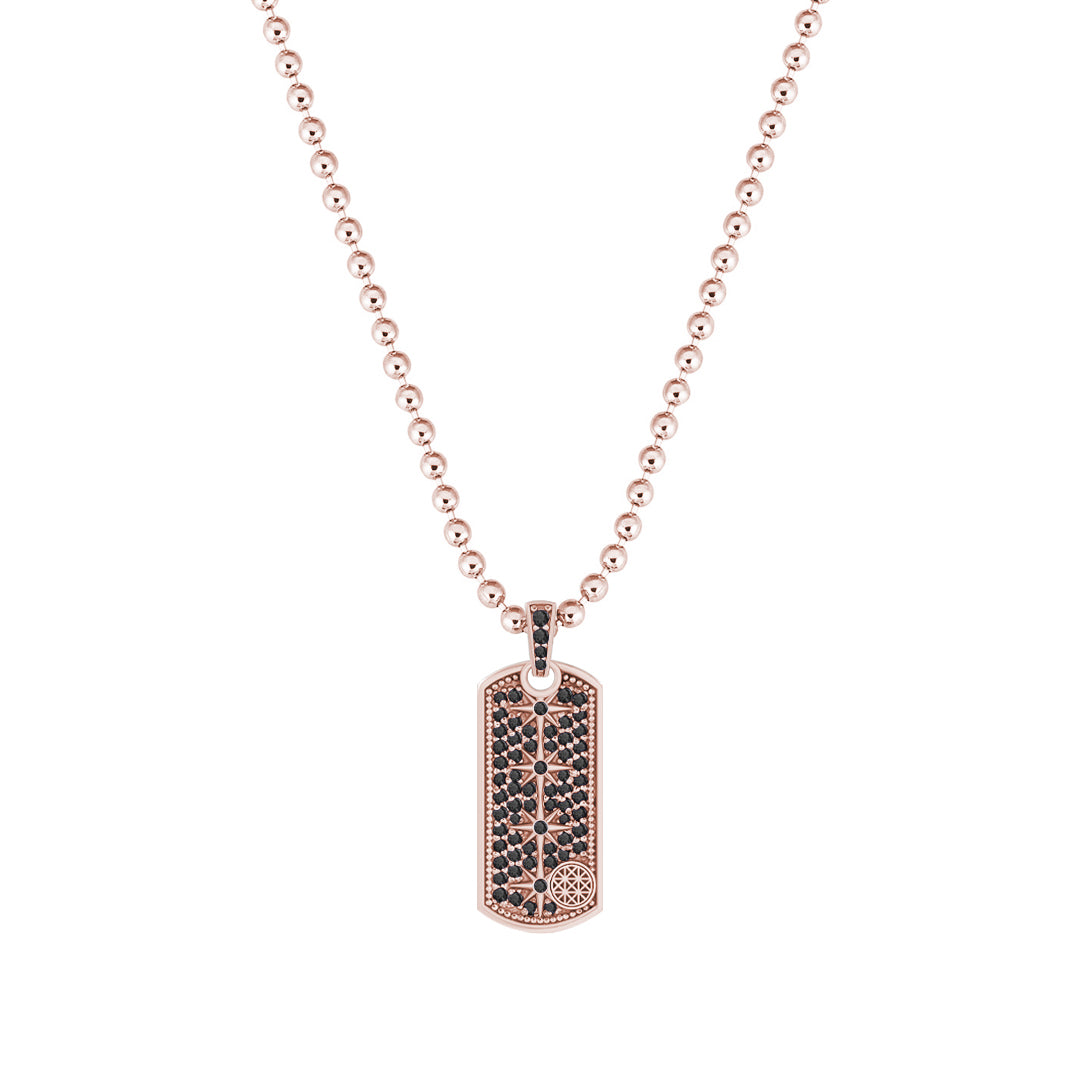 Constellation Tag Pendant in Solid Rose Gold - Pave Black Diamonds