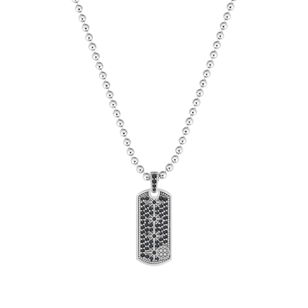 Constellation Tag Pendant in Solid White Gold - Pave Black Diamonds