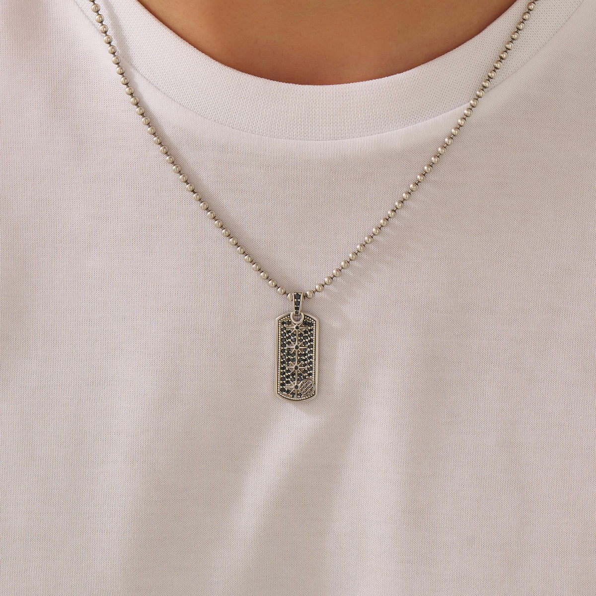 Solid Silver and Paved Constellation Tag Pendant for Men