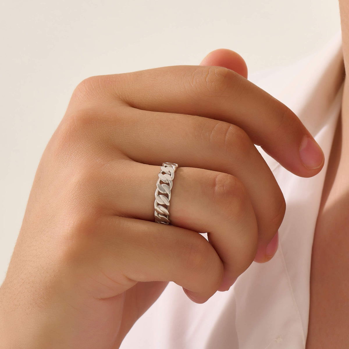 Men's Solid Silver Cuban Link Band