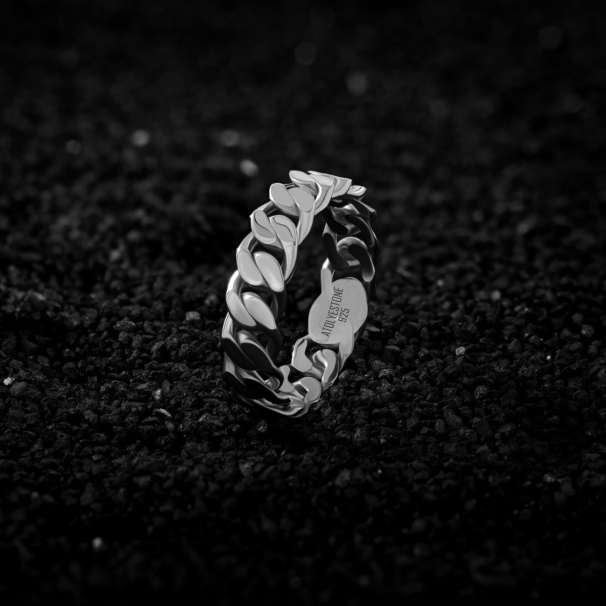 Solid Silver Cuban Link Band Ring