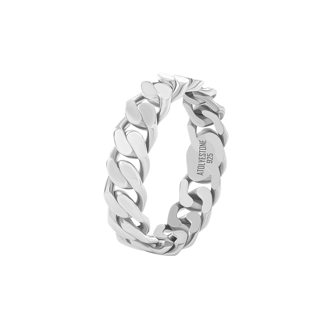 Cuban Chain Band Ring in Silver