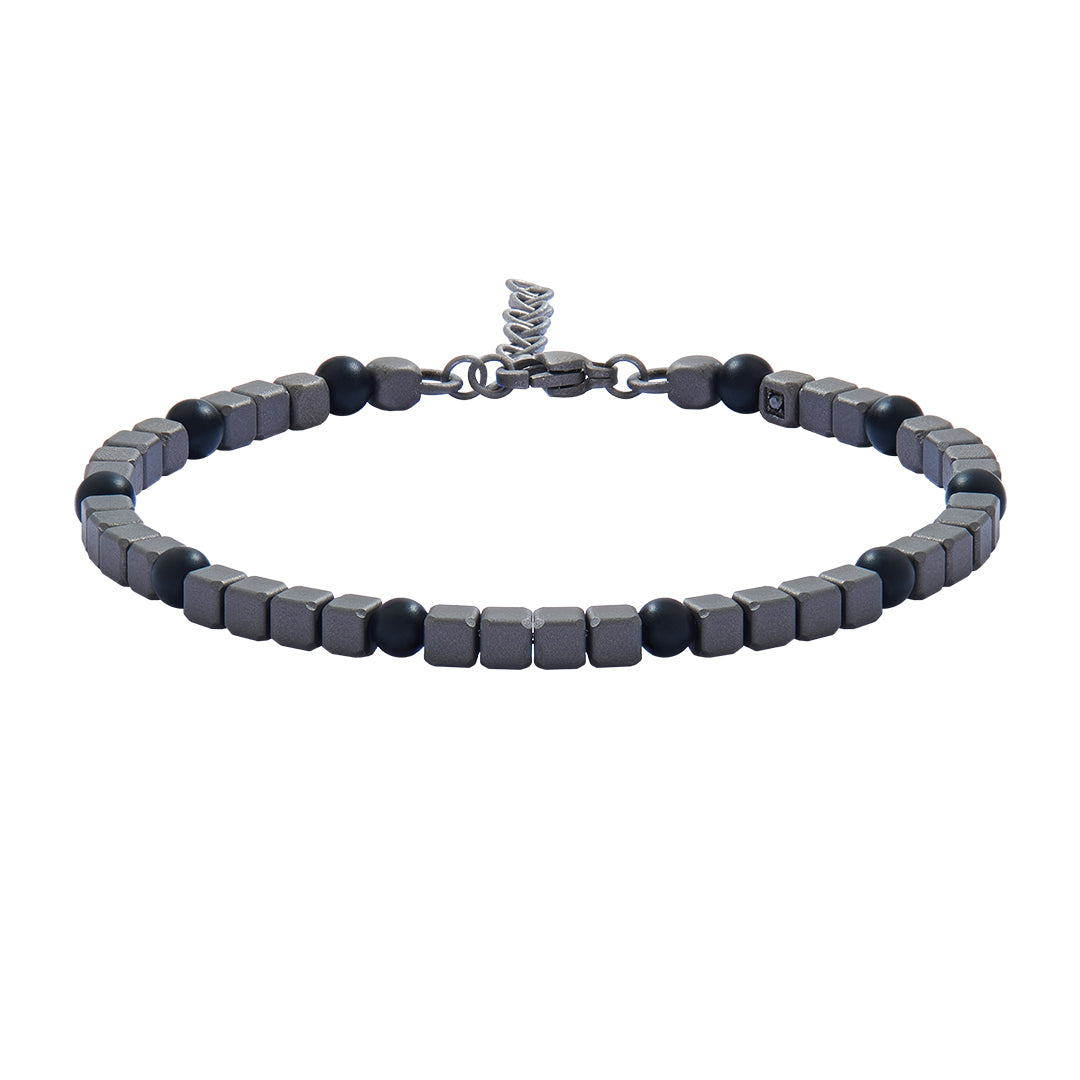 Cube Titanium Agate Beads Chain Bracelet