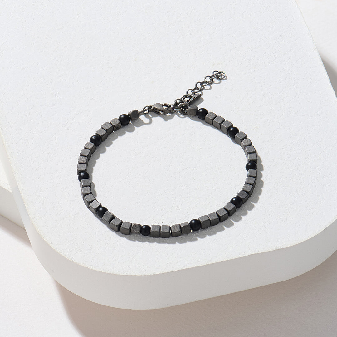 Atolyestone Cube Titanium Agate Beaded Chain Bracelet