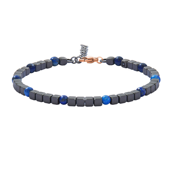 Cube Titanium Lapis Lazuli Beads Chain Bracelet