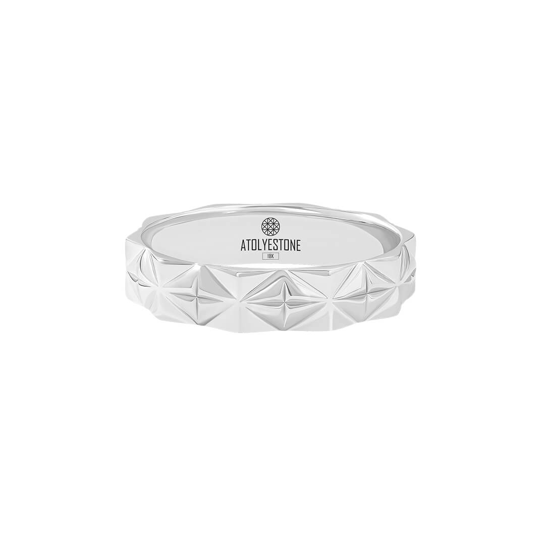 Solid White Gold Diamond Cut Band Ring