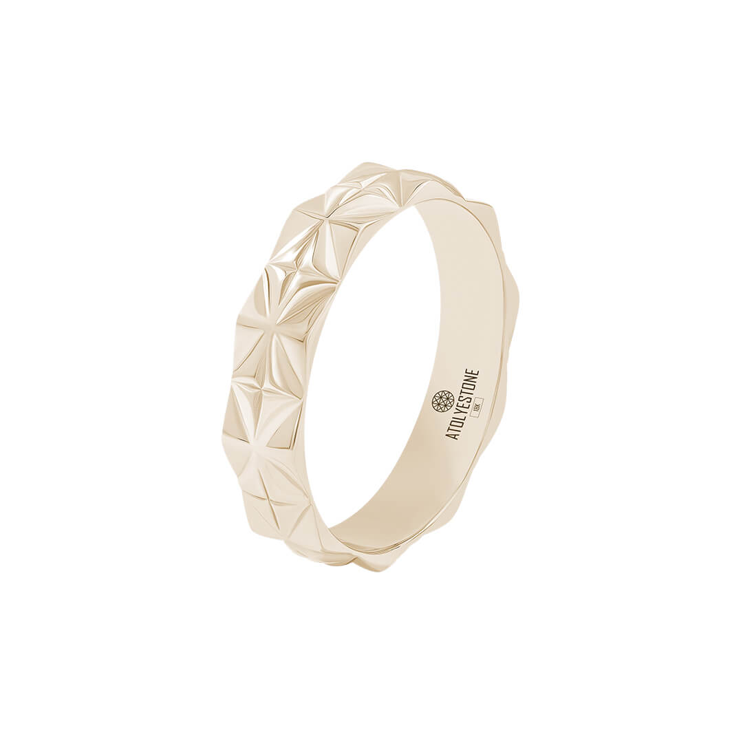 DiamondCut Pattern Band Ring in Solid Yellow Gold