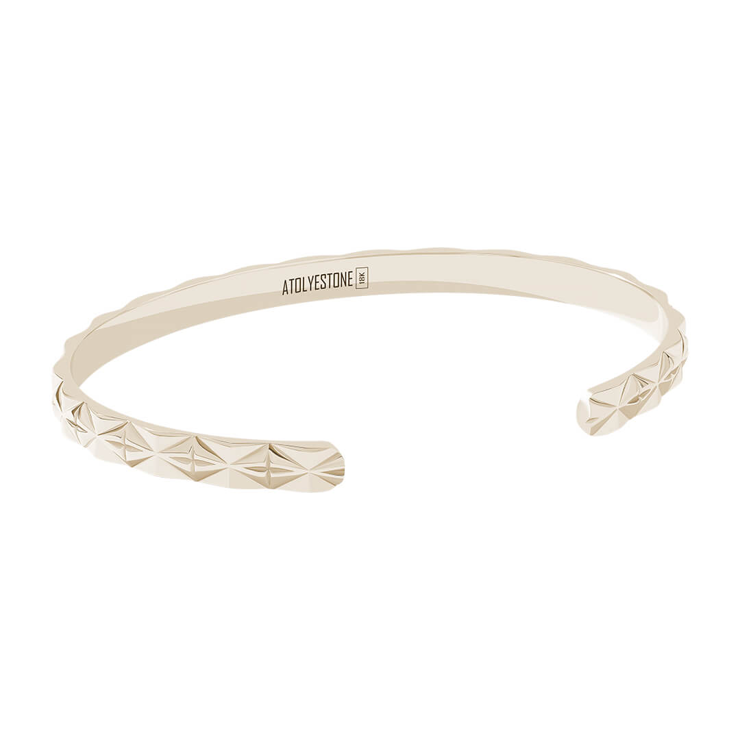 Solid Yellow Gold Diamond Cut Cuff Bracelet