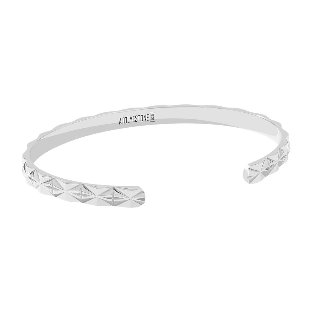 Solid Silver Diamond Cut Cuff Bracelet