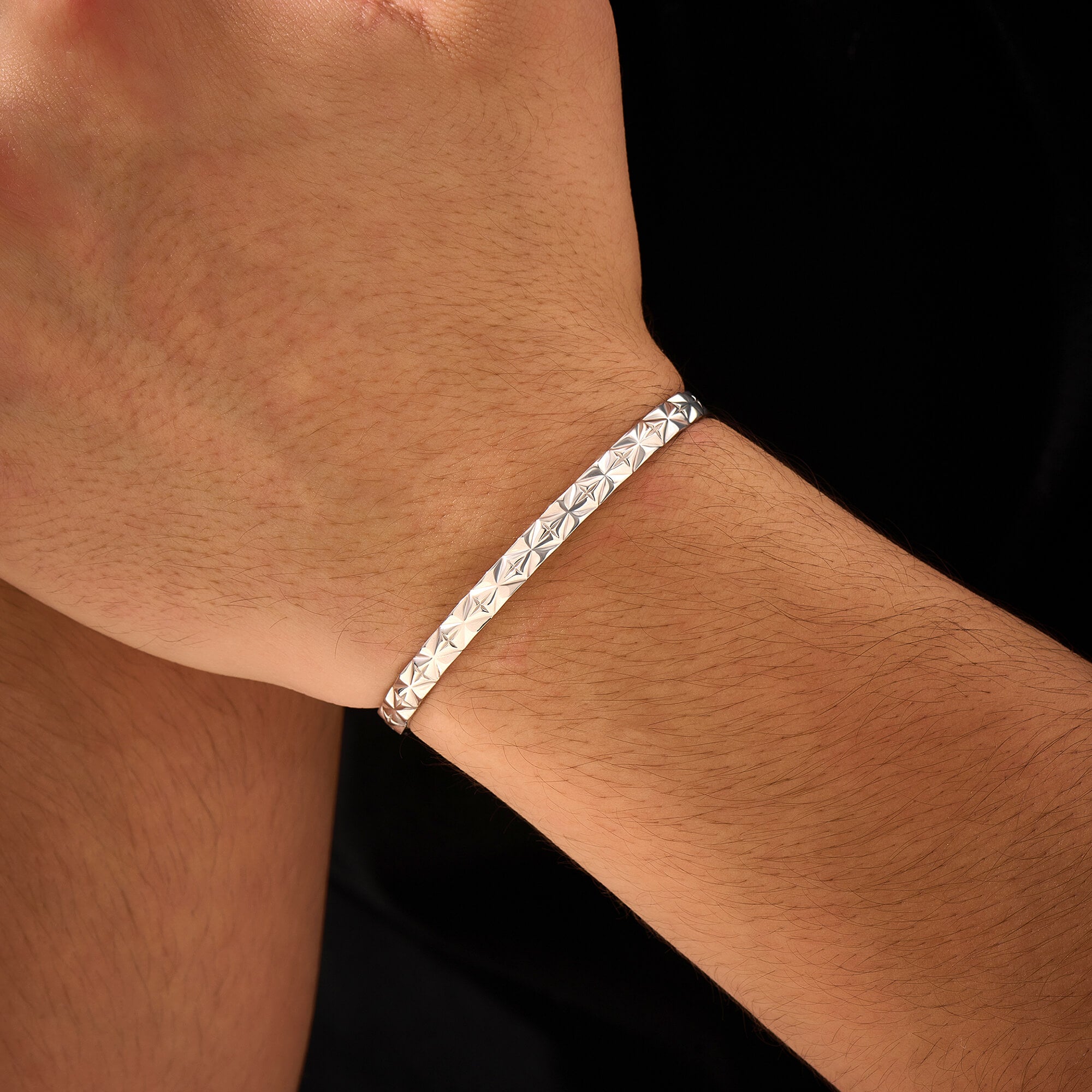 Men's 925 Sterling Silver Diamond Cut Cuff Bracelet