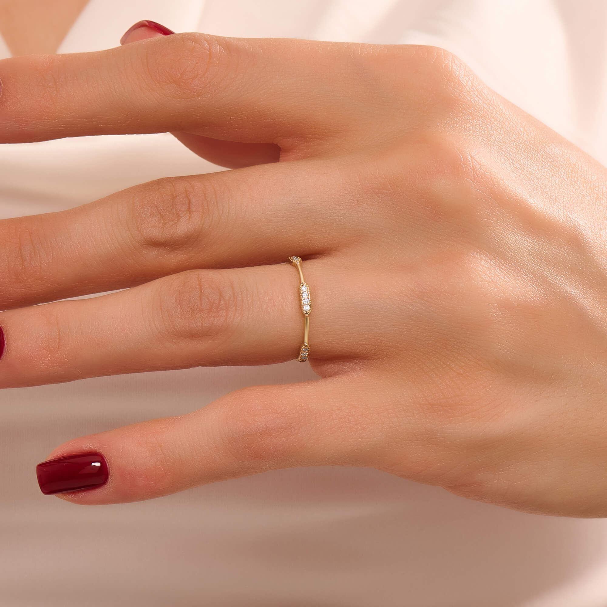 Women's Solid Yellow Gold Diamond Milgrain Eternity Ring