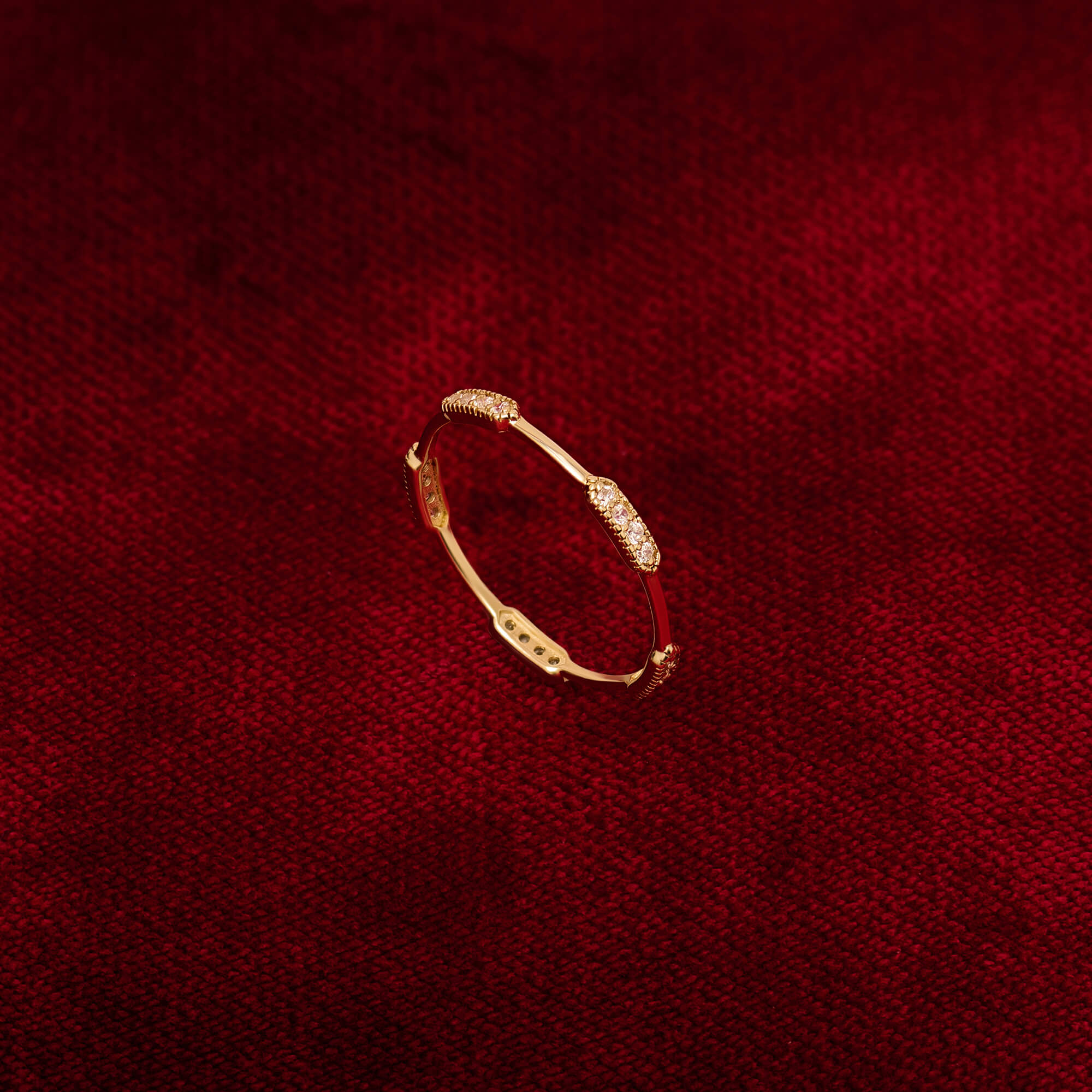 Solid Yellow Gold Milgrain Eternity Ring with Diamonds