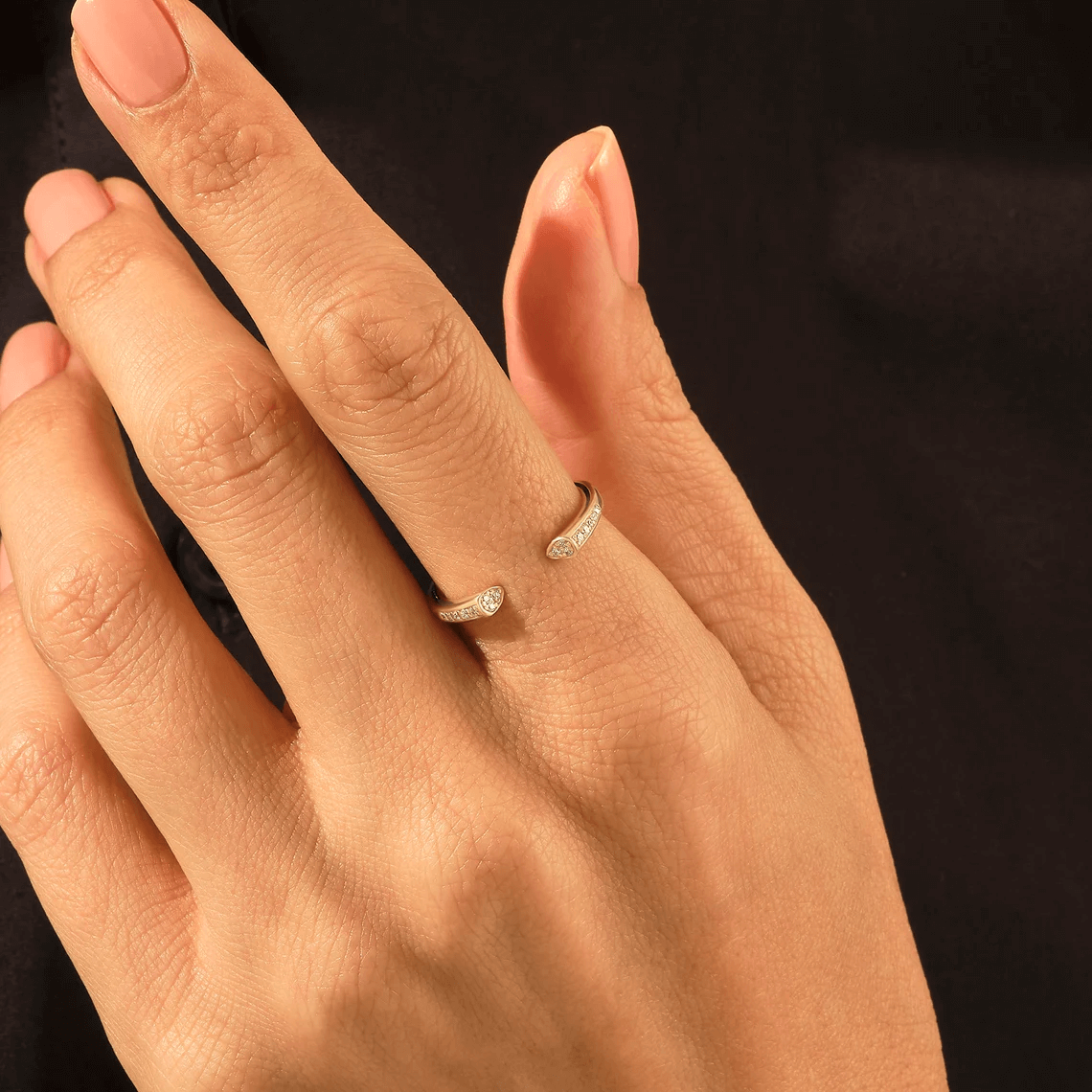 0.07 ctw Diamond Pave Open Cuff Stackable Ring - Real Yellow Gold