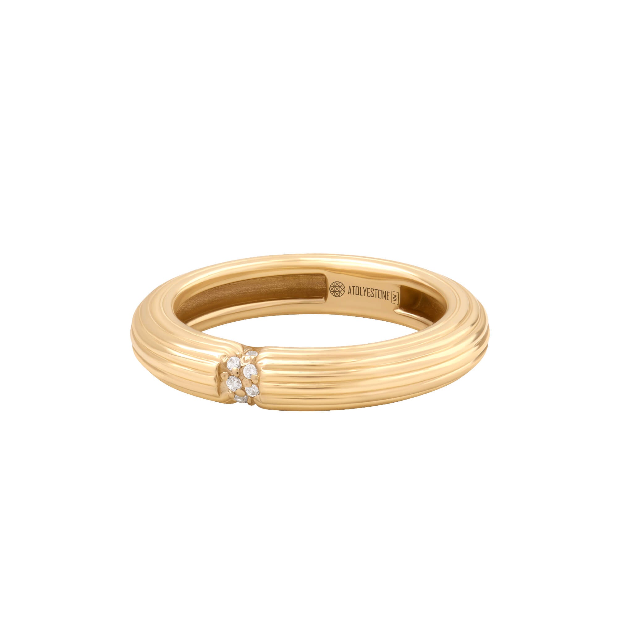 Diamond Ribbed Band Ring in Solid Yellow Gold