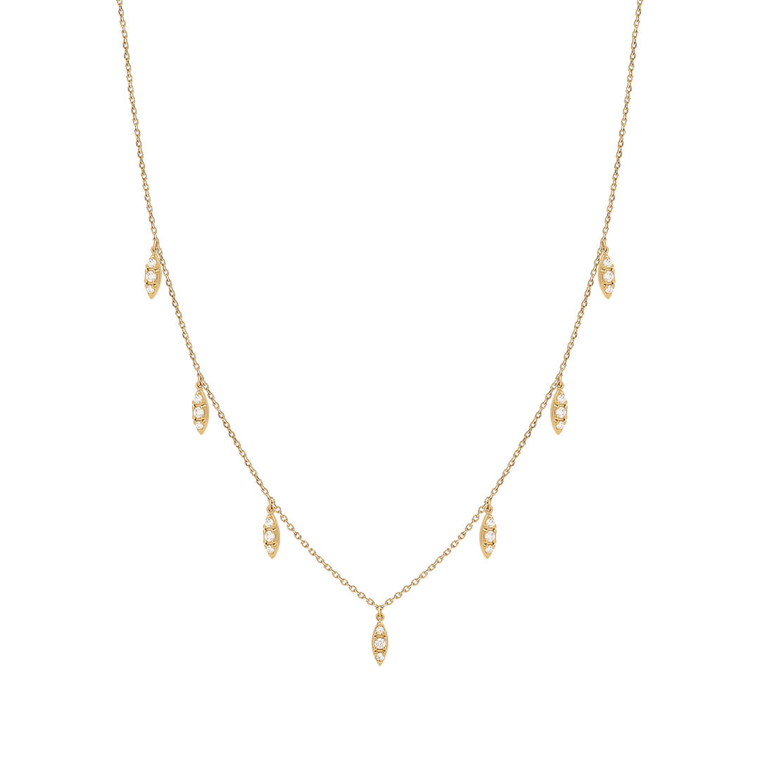 Diamond Station Drop Necklace in Solid Yellow Gold