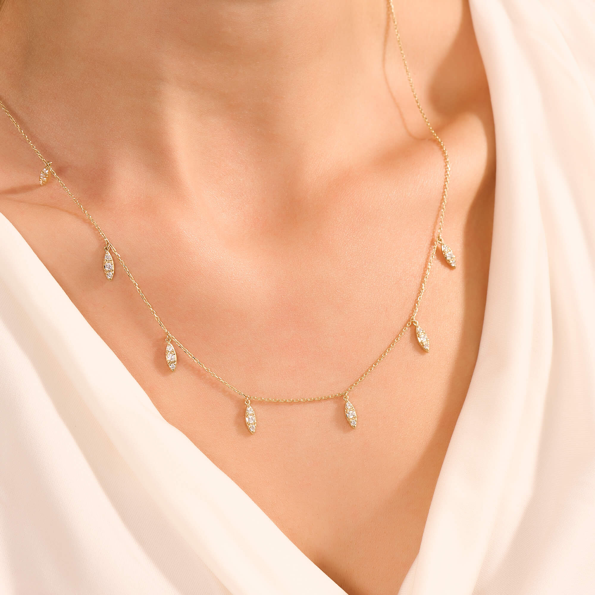 Women's Diamond Station Drop Necklace in Gold