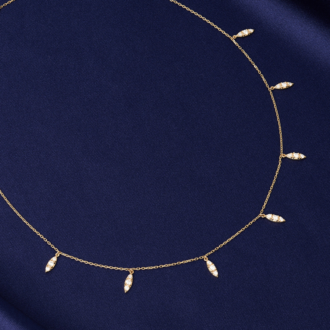 Solid Gold Diamond Station Drop Necklace