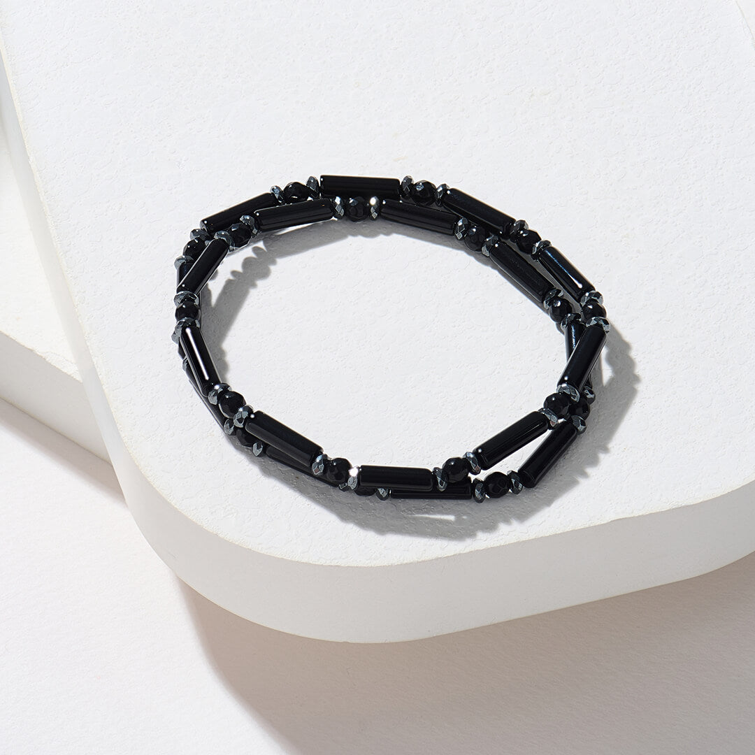 Double Agate Tube and Hematite Beaded Bracelet