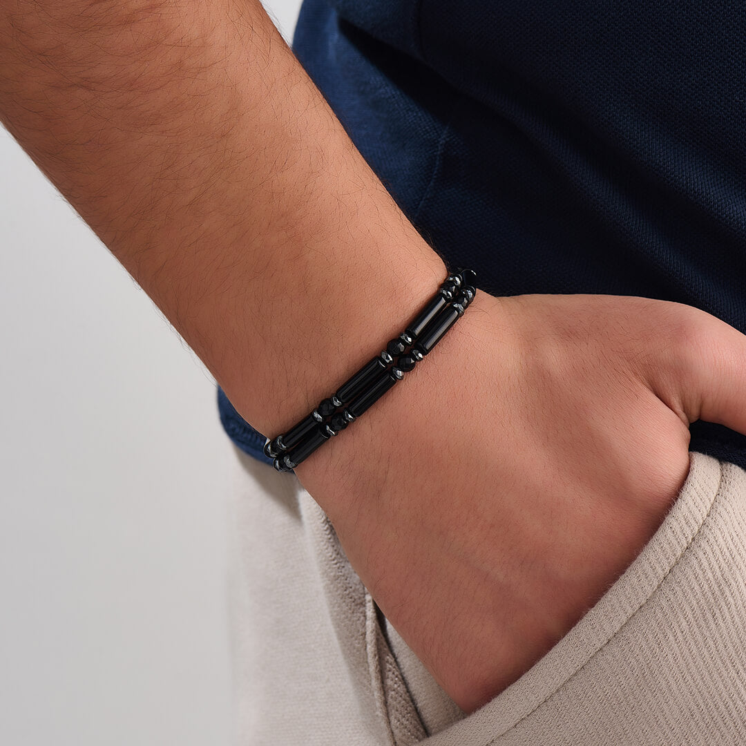 Double Agate Tube Beaded Bracelet for Men