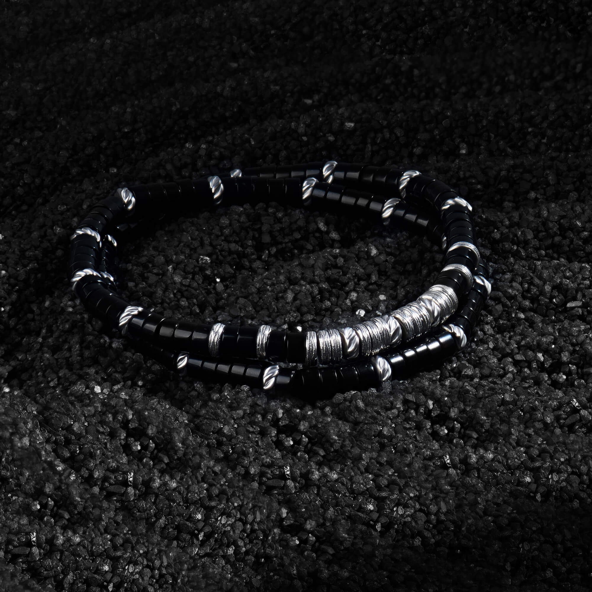 Natural Agate Beads Double Bracelet with Silver Details