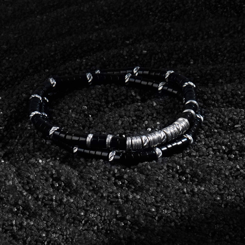 Black and White Bracelet Flat Clay Bead Bracelet Heishi Beads