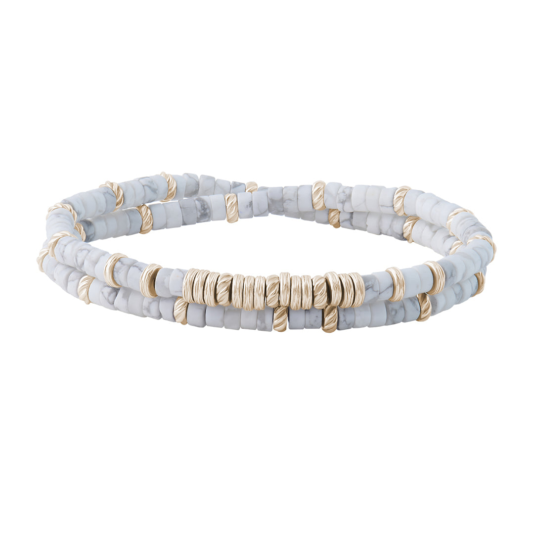 Men's Double Howlite Heishi Beads Bracelet - Yellow Gold