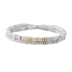 Men's Double Howlite Heishi Beads Bracelet - Yellow Gold