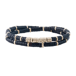 Men's Double Agate Heishi Beads Bracelet - Yellow Gold