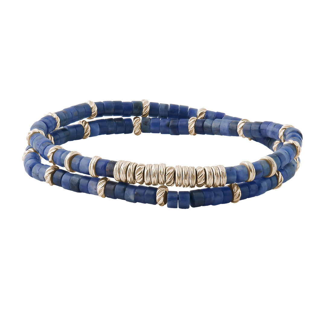 Men's Double Sodalite Heishi Beads Bracelet - Yellow Gold