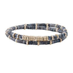 Men's Double Grey Jasper Heishi Beads Bracelet - Yellow Gold