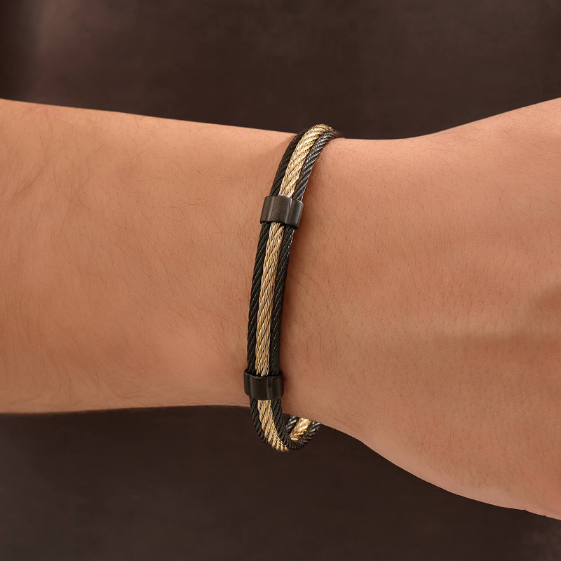 Atolyestone Eclipse Duo Braided Steel Cable Bracelet for Men 