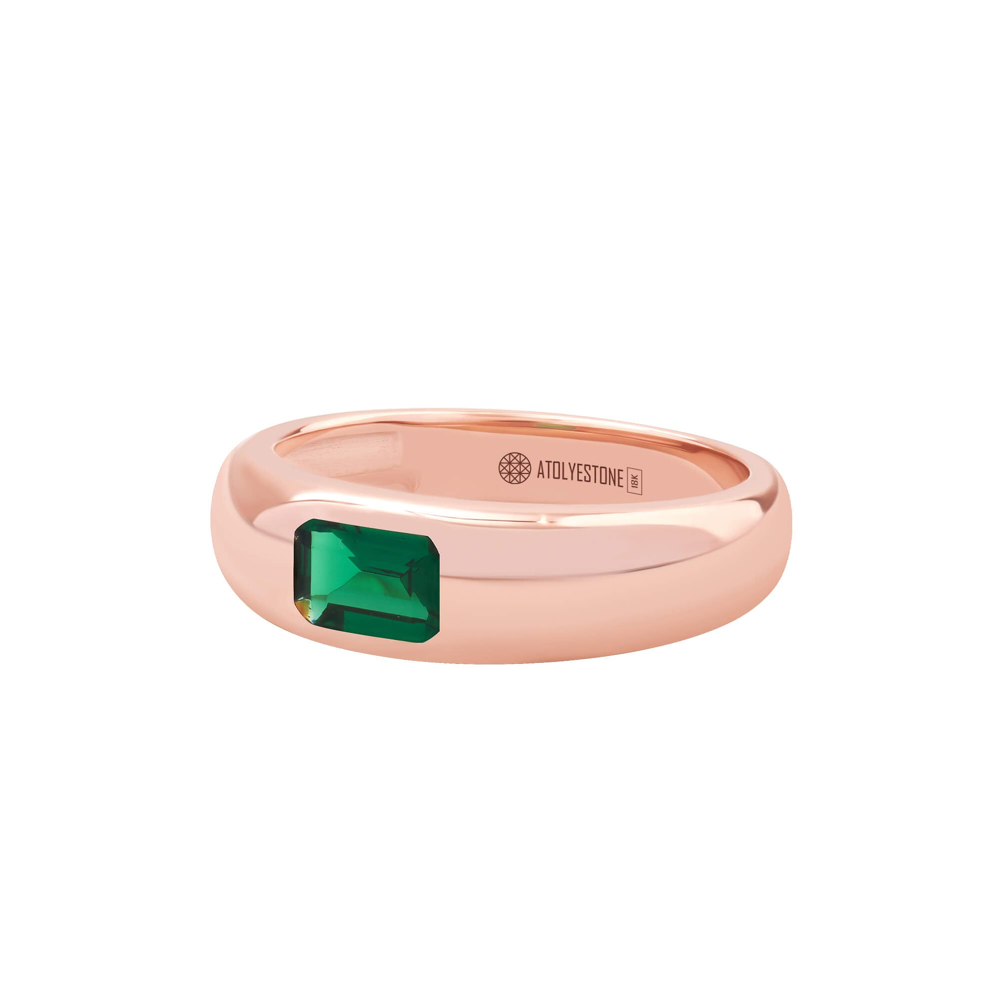 Emerald Dome Ring in Solid Rose Gold