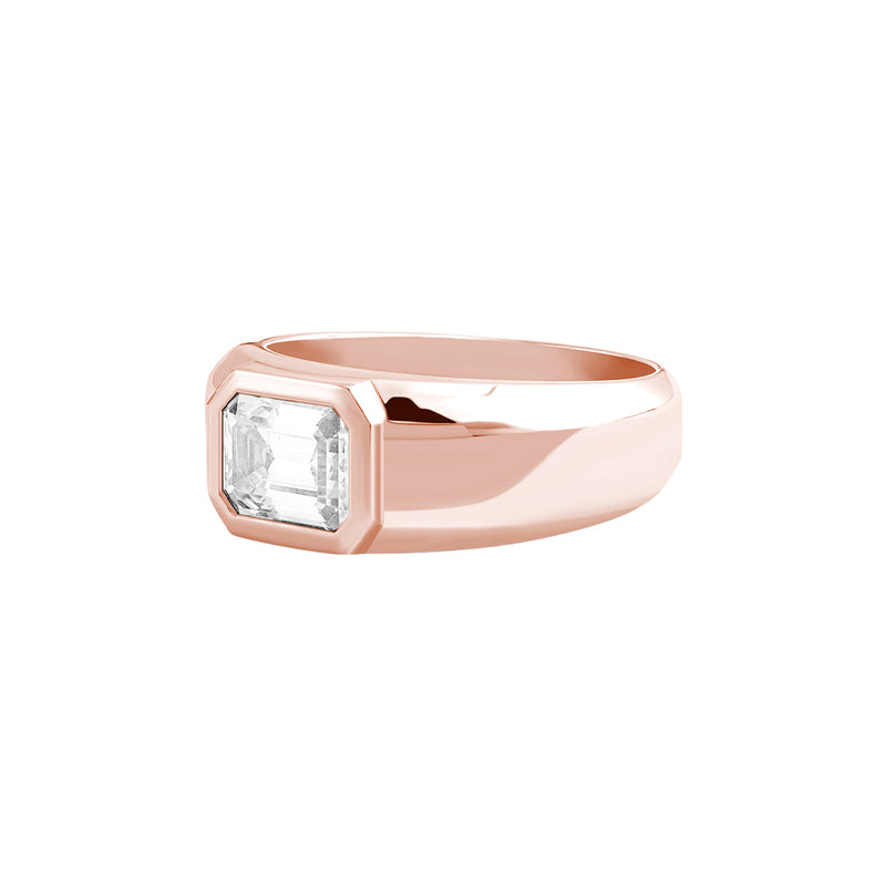 Men's Solid Gold 1.80ct Emerald-Cut Moissanite Ring - Rose Gold