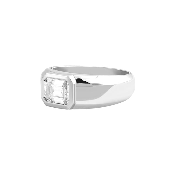 Men's Solid Gold 1.80ct Emerald-Cut Moissanite Ring - White Gold