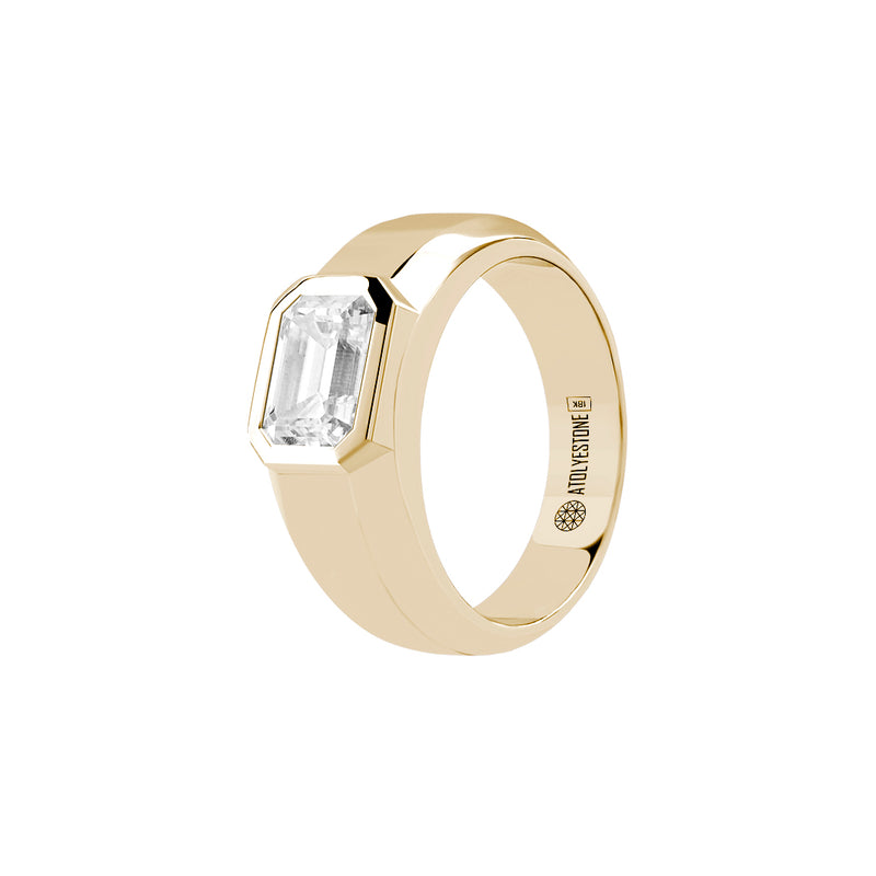 Men's Emerald-Cut Bezel Moissanite Ring in Real Gold