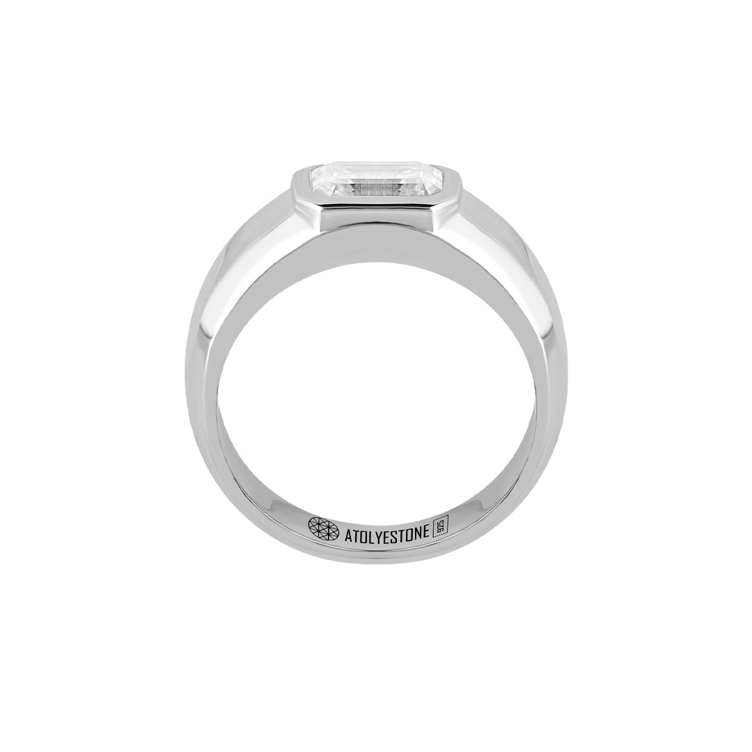Men's 925 Solid Silver Emerald-Cut Moissanite Ring