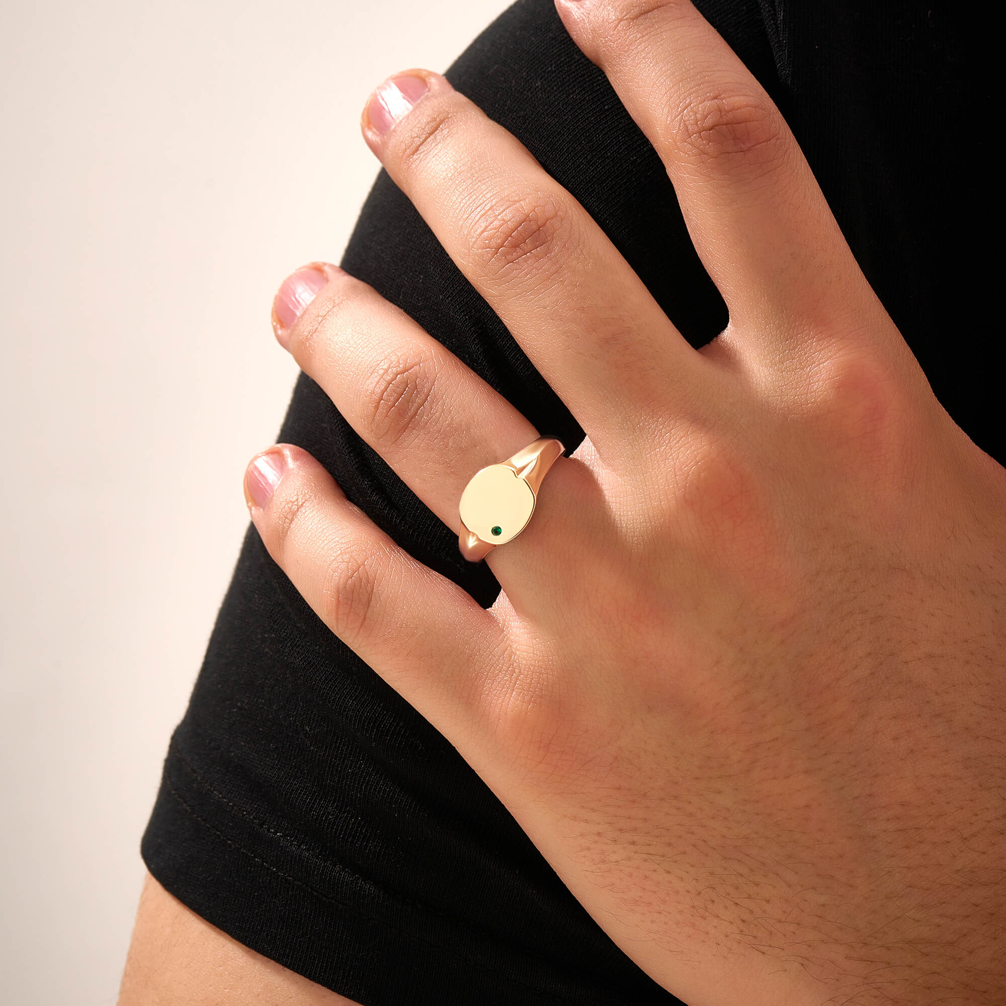Men's Solid Gold Emerald Square Signet Ring