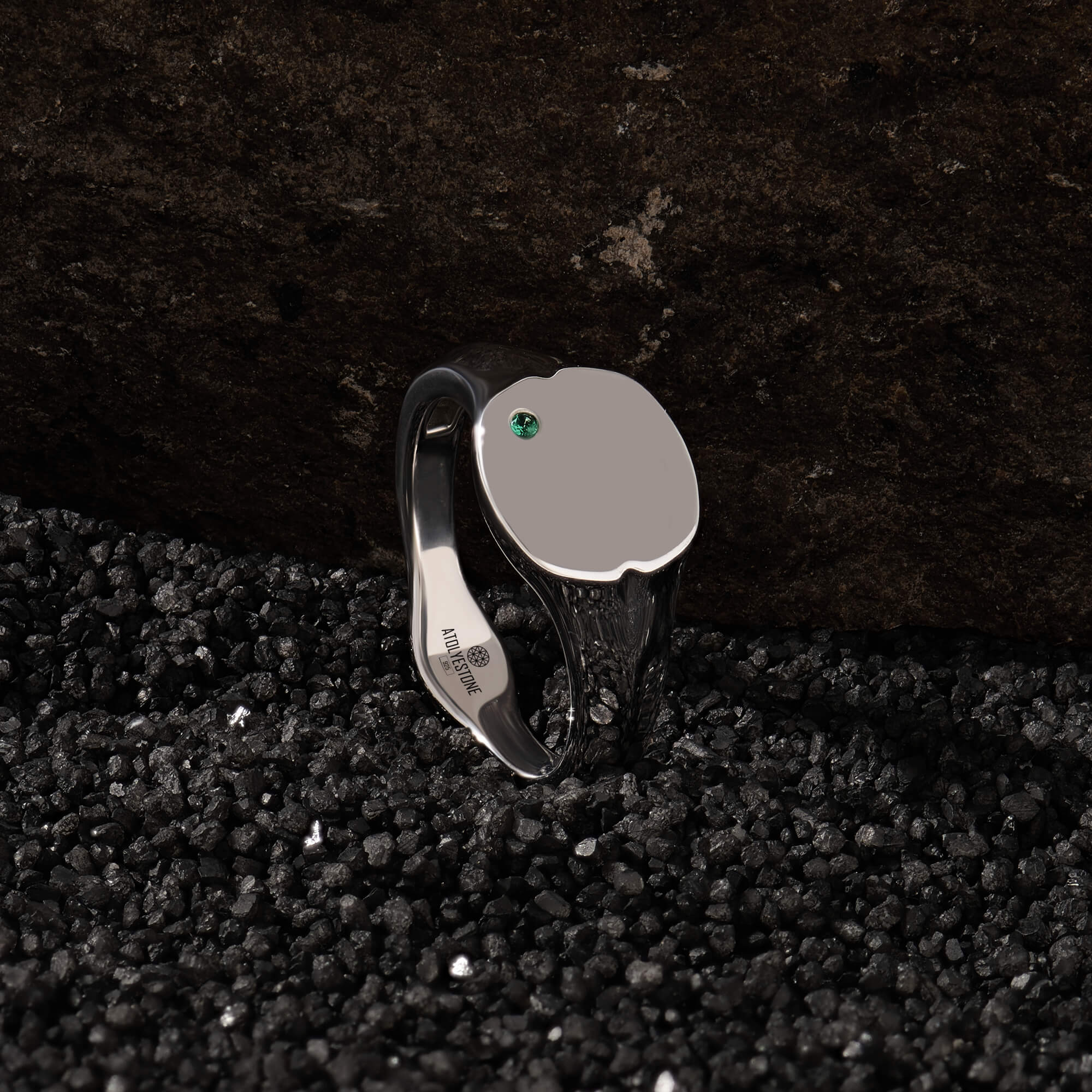 Emerald Square Signet Style Ring in 925 Sterling Silver