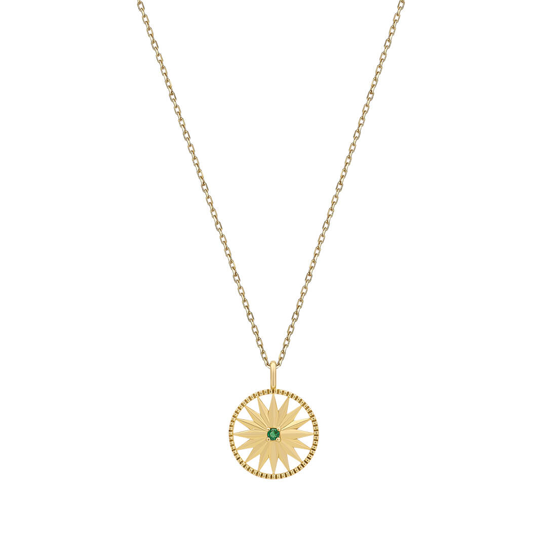 Emerald Star Disc Necklace in Solid Yellow Gold