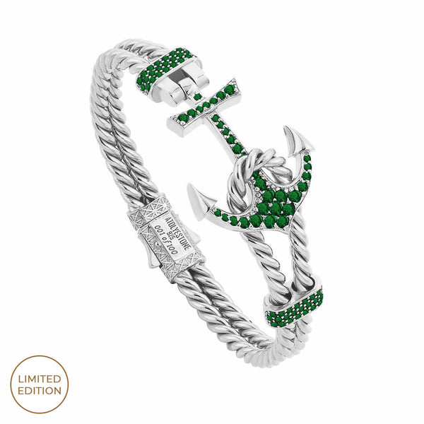 Men's 925 Solid Silver 3.60ct Emerald Pave Anchor Bangle