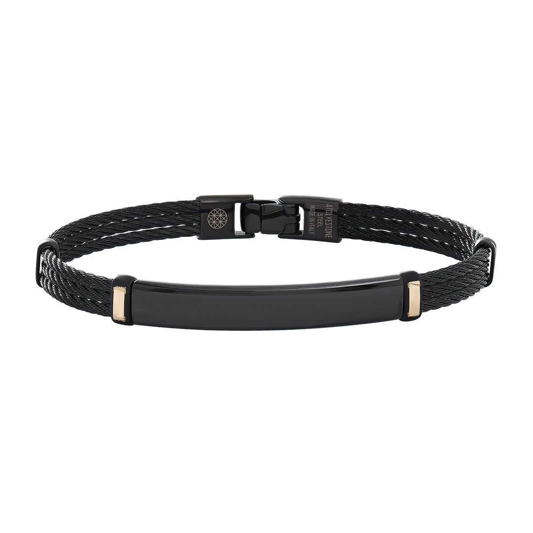 Empire Black Cable Bangle Bracelet with 14k Gold
