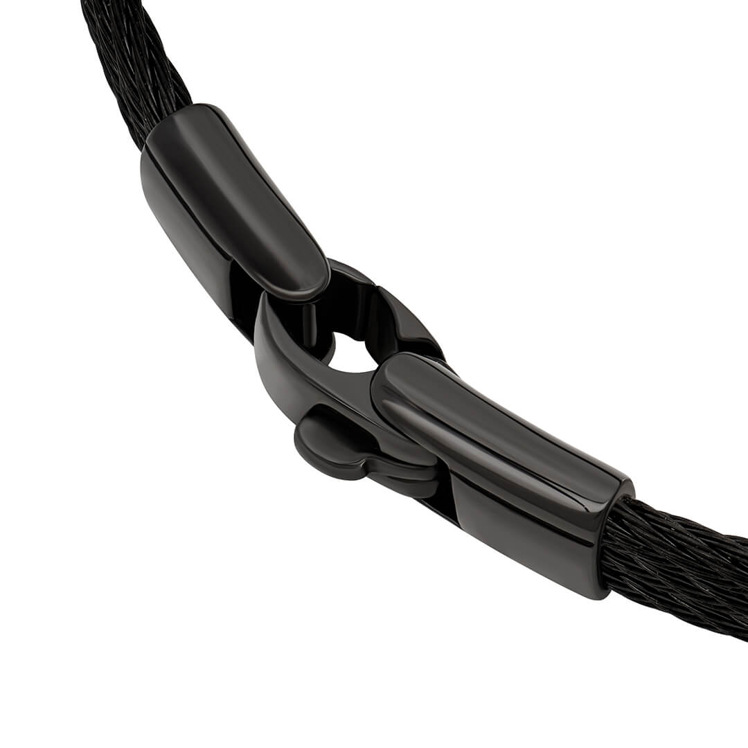 Empire Black Steel Cable Bracelet Clasp Side Detail