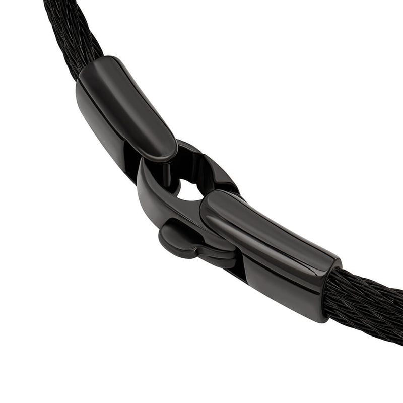 Empire Black Steel Cable Bracelet Clasp Side Detail