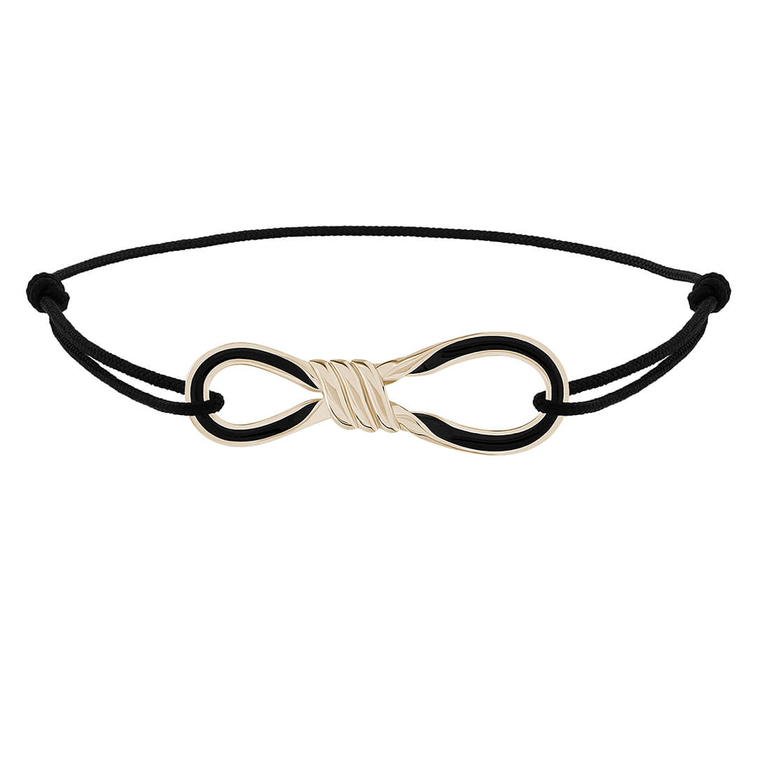 Enamel Infinity Knot Macrame Bracelet in Solid Gold - Black Enamel Yellow Gold