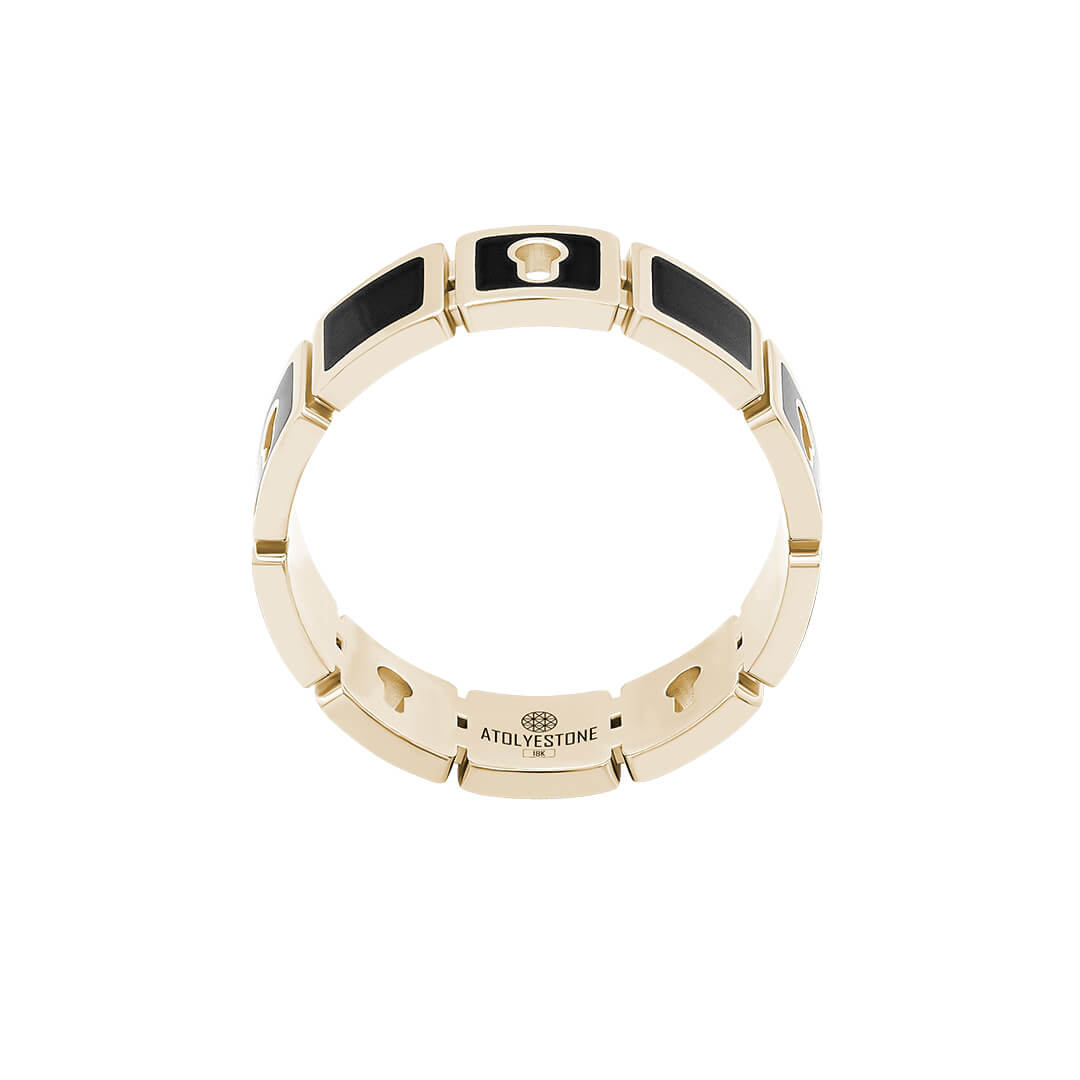 Black Enamel Lock Ring in Yellow Solid Gold