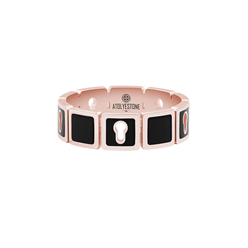 Enamel Lock Band Ring in Solid Rose Gold