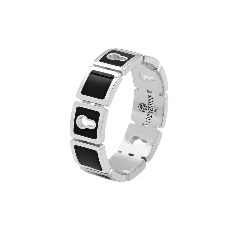 Atolyestone Enamel Lock Band Ring in 925 Solid Silver