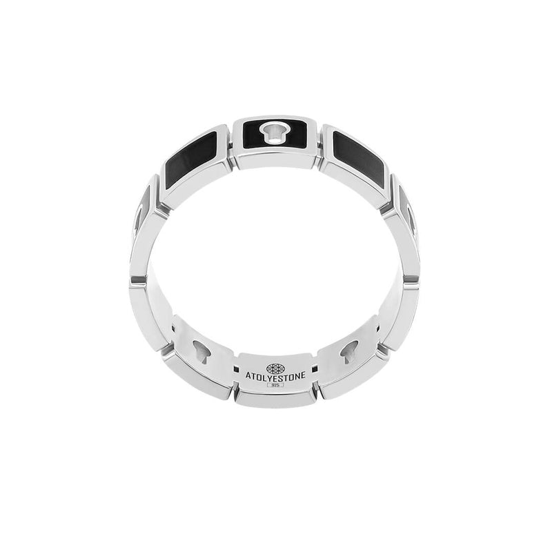 Black Enamel Lock Ring in Solid Silver