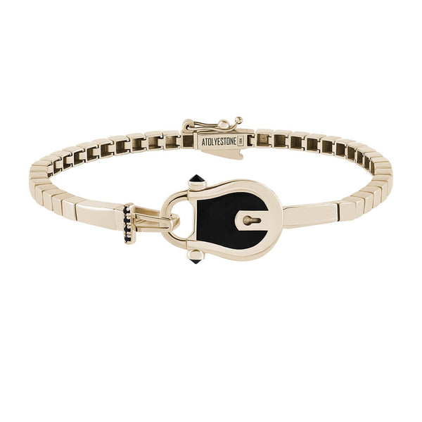 Enamel Lock Chain Bracelet in Solid Yellow Gold