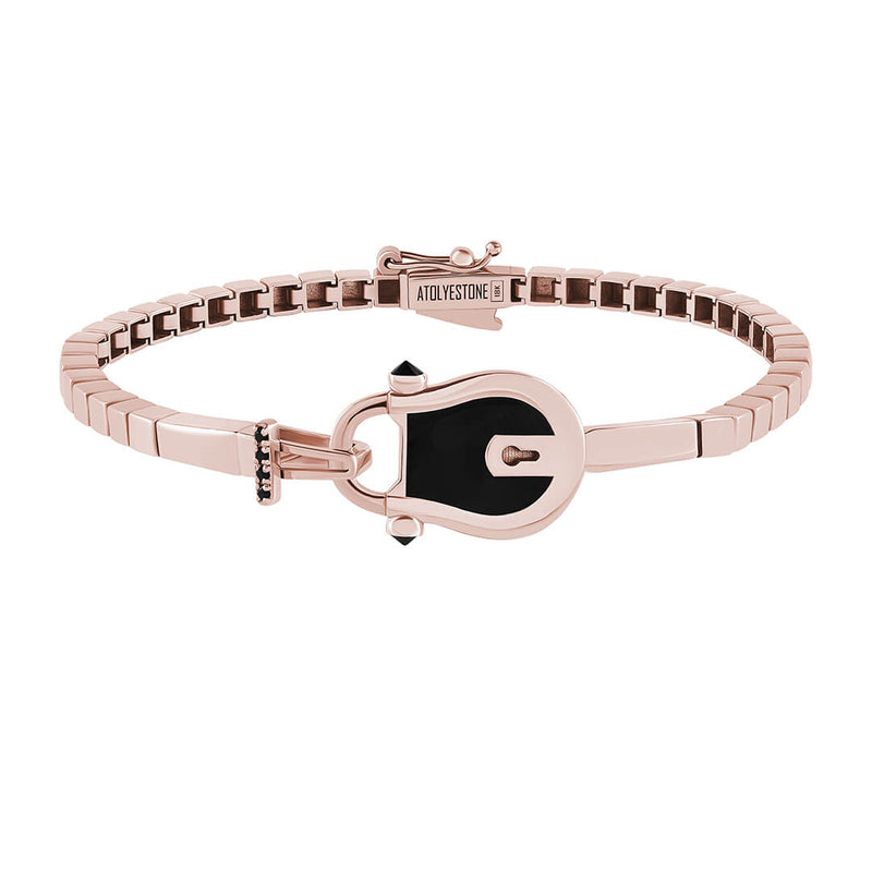 Enamel Lock Chain Bracelet in Solid Rose Gold